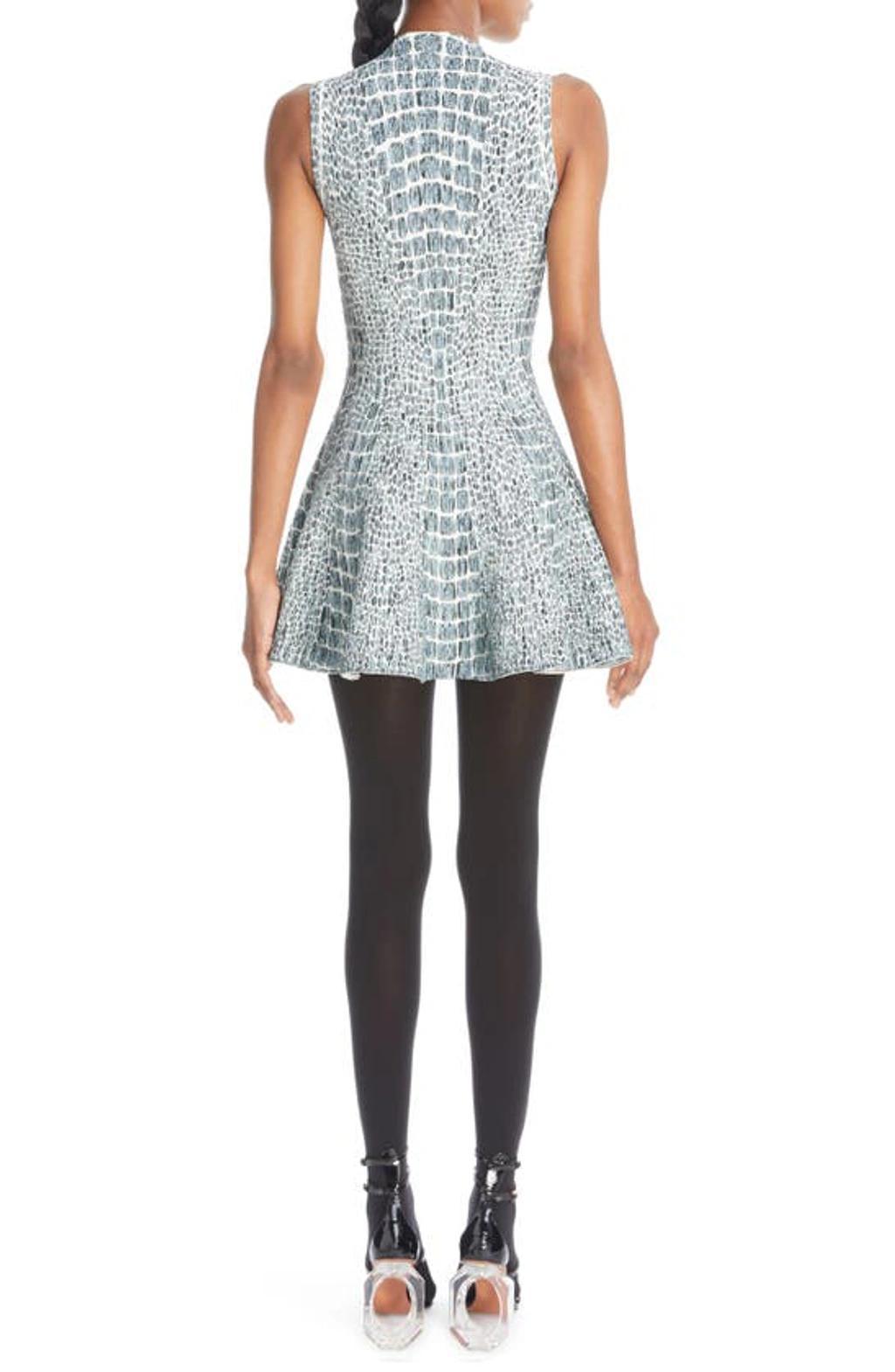ALAÏA Crocodile Print Jacquard Mini Dress In Blanc Opaline Product Image