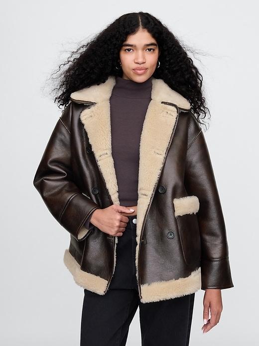 Reversible Recycled Vegan Leather Sherpa Jacket Product Image
