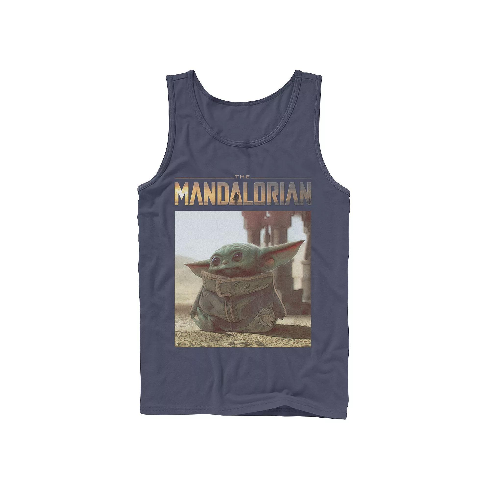 Men's Star Wars The Mandalorian The Child aka Baby Yoda Portrait Logo Tank Top, Size: Small, Blue Product Image