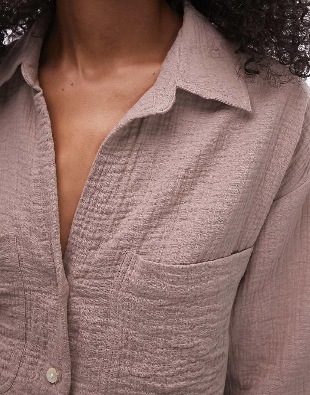 Topshop cotton casual shirt in stone Product Image