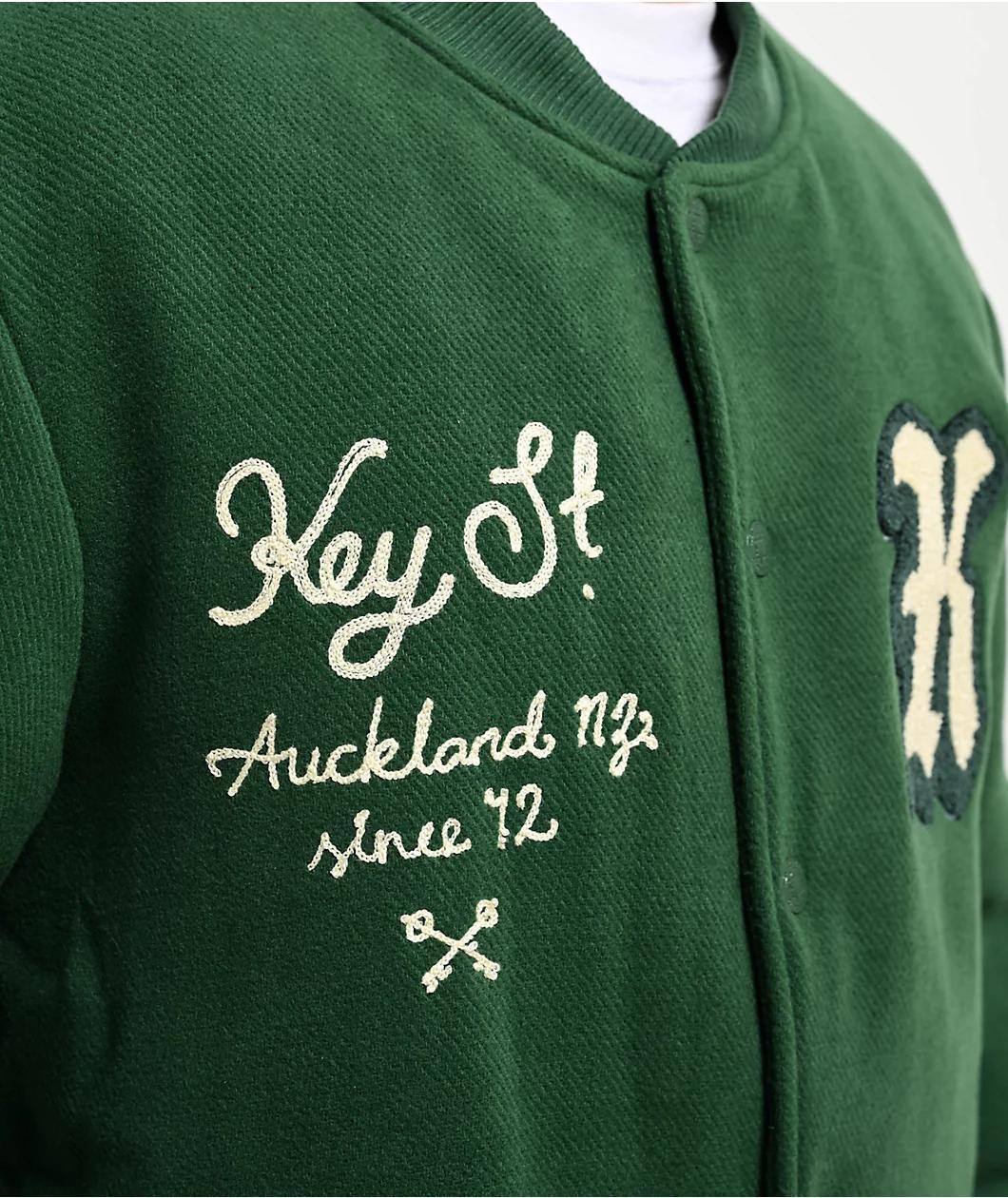 Key Street Parts & Service Green Varsity Jacket Product Image
