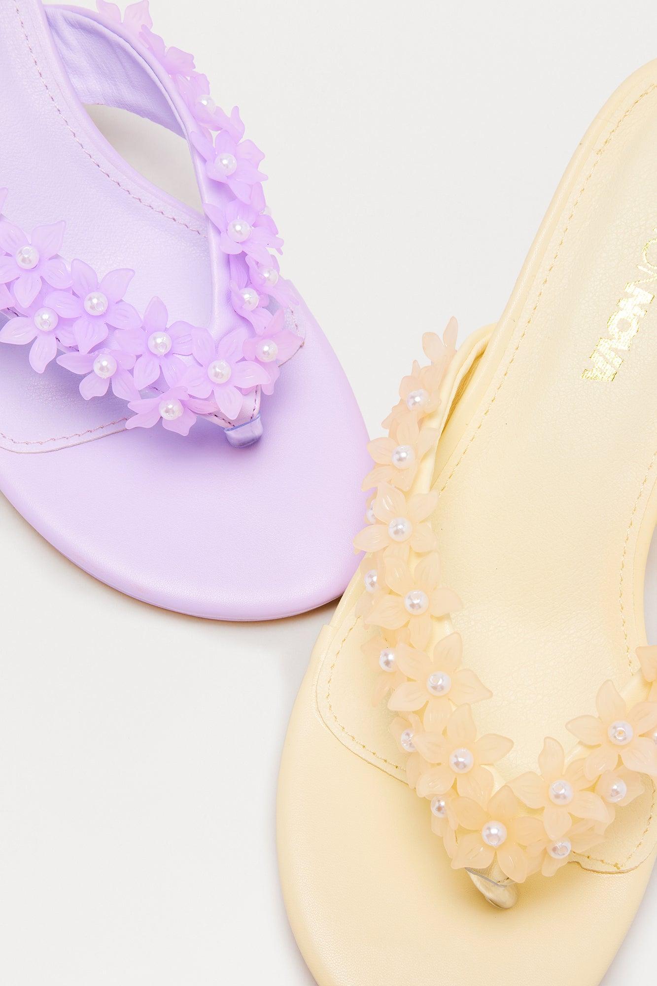Chrishell Flower Thong Mules - Lavender Product Image