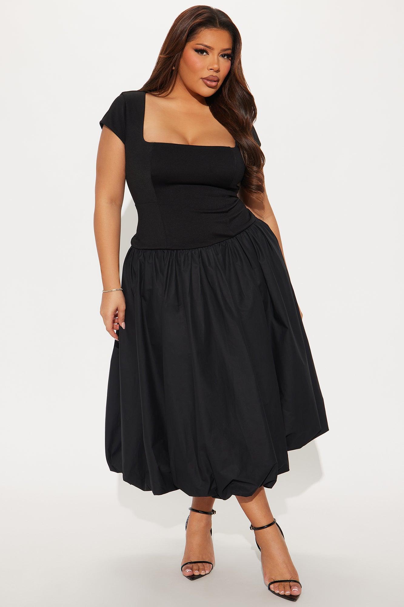 Irene Poplin Bubble Midi Dress - Black Product Image