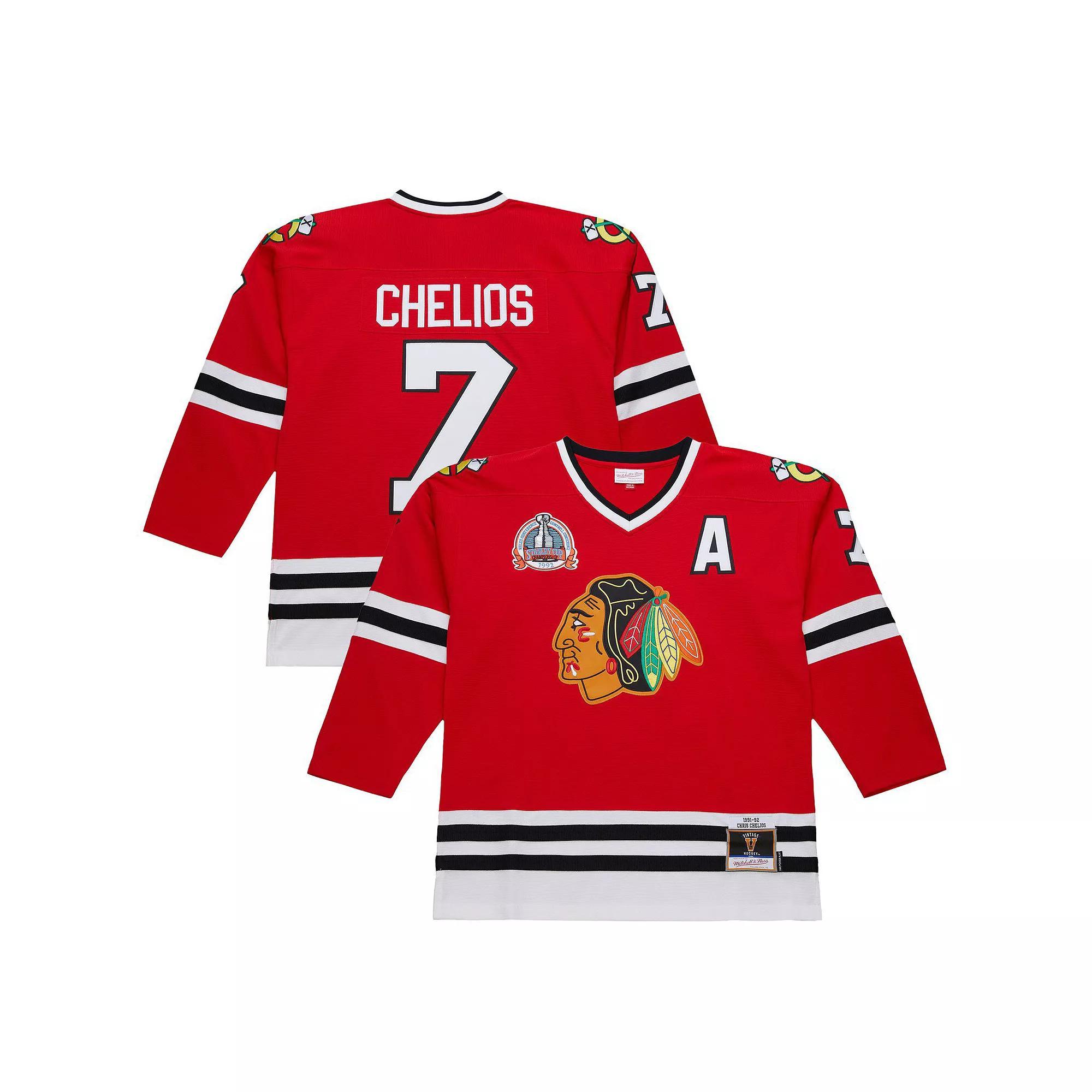 Men's Chris Chelios Red Chicago Blackhawks 1991-92 Power Play Jersey, Size: XL Product Image