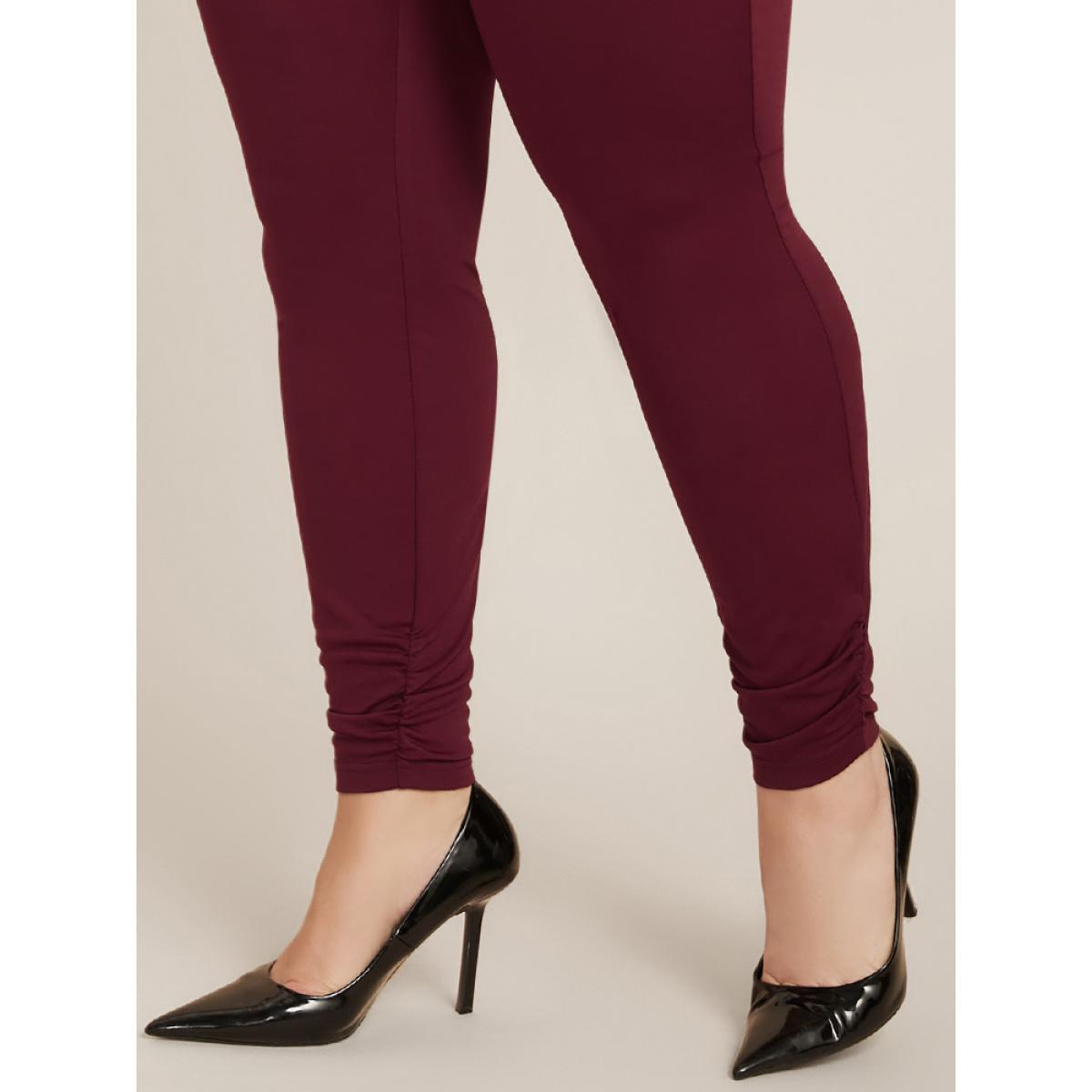 Plus Size Plain Pocket Elastic Waist Ruched Hem Skinny Pants Women Scarlet Office Skinny High Rise Work Pants BloomChic 10/M Product Image