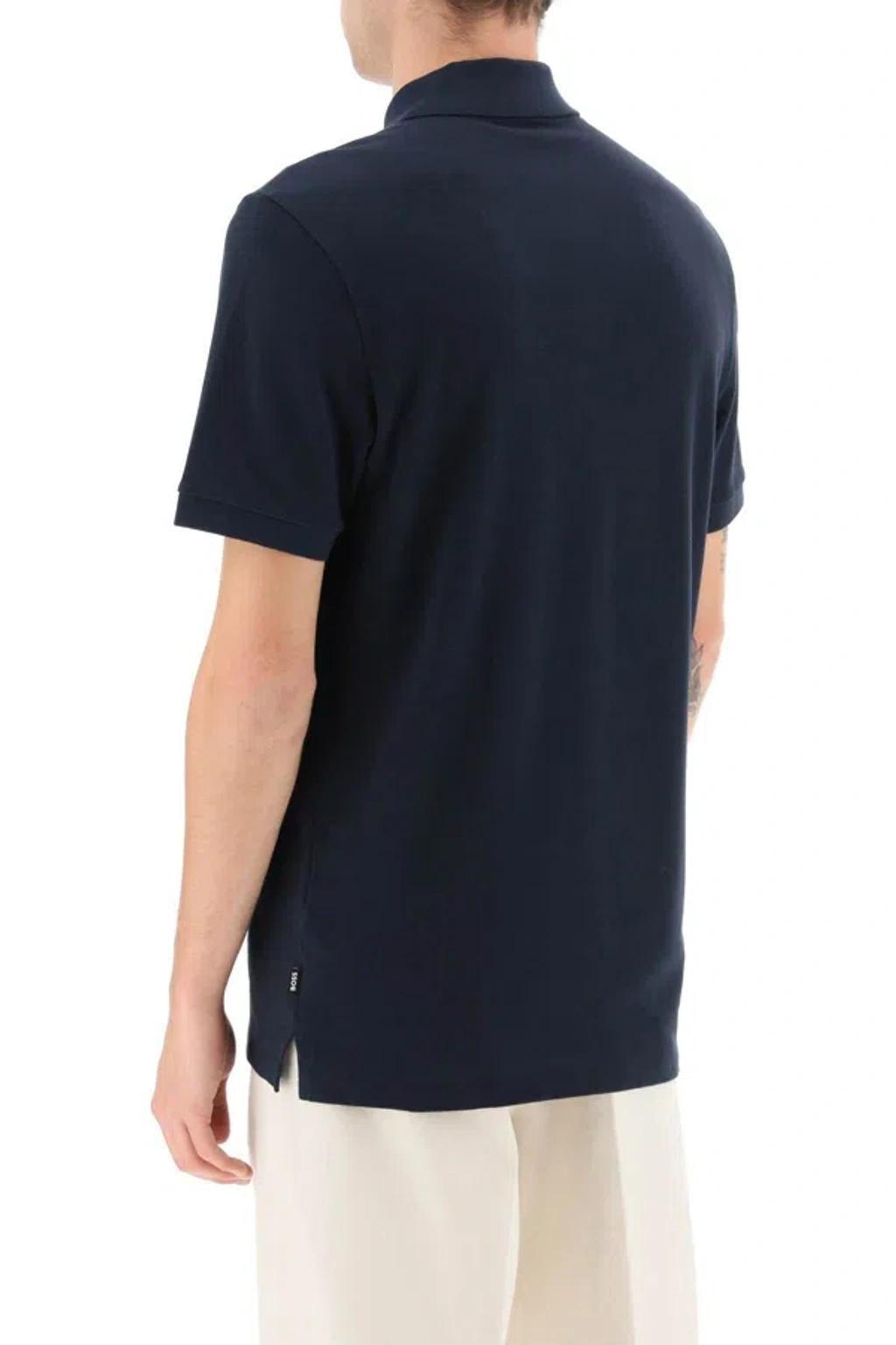 HUGO BOSS Pallas Logo Cotton Polo In Dark Blue (blue) Product Image