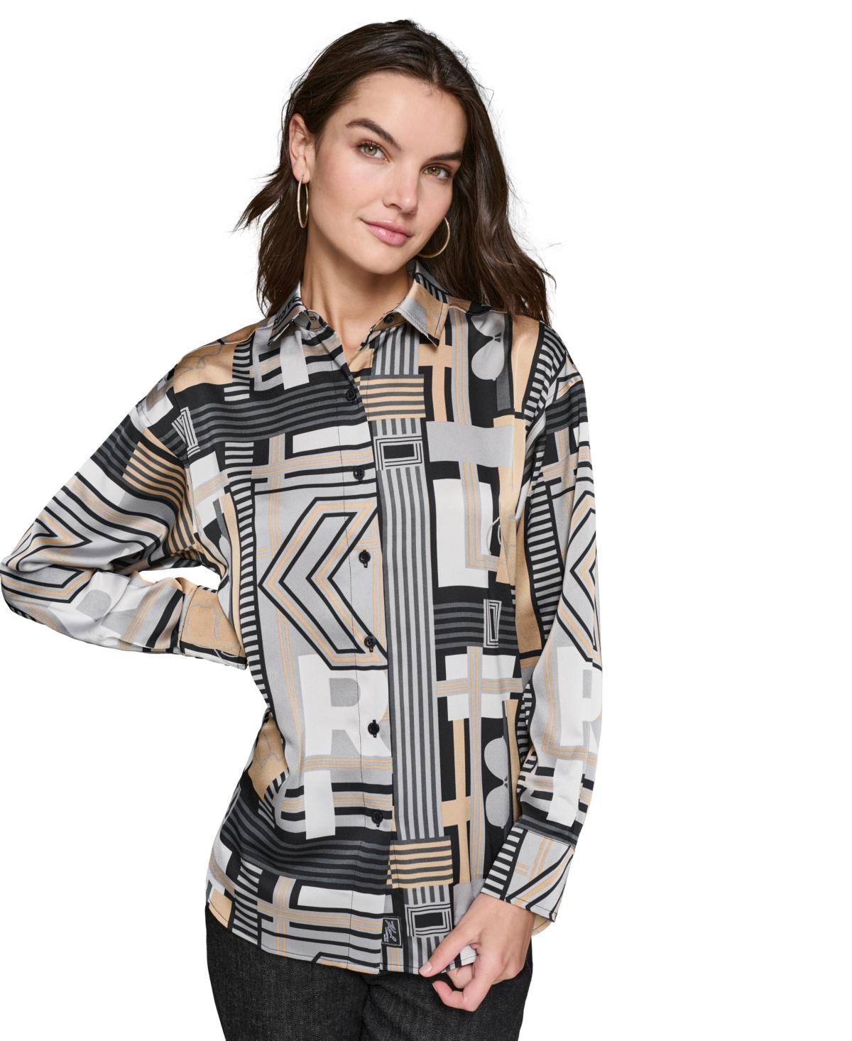Karl Lagerfeld Paris Womens Printed Button-Front Top Product Image