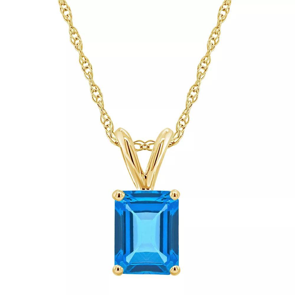 Celebration Gems 14k Gold Emerald Cut Blue Topaz Pendant Necklace, Women's, Size: 18" Product Image