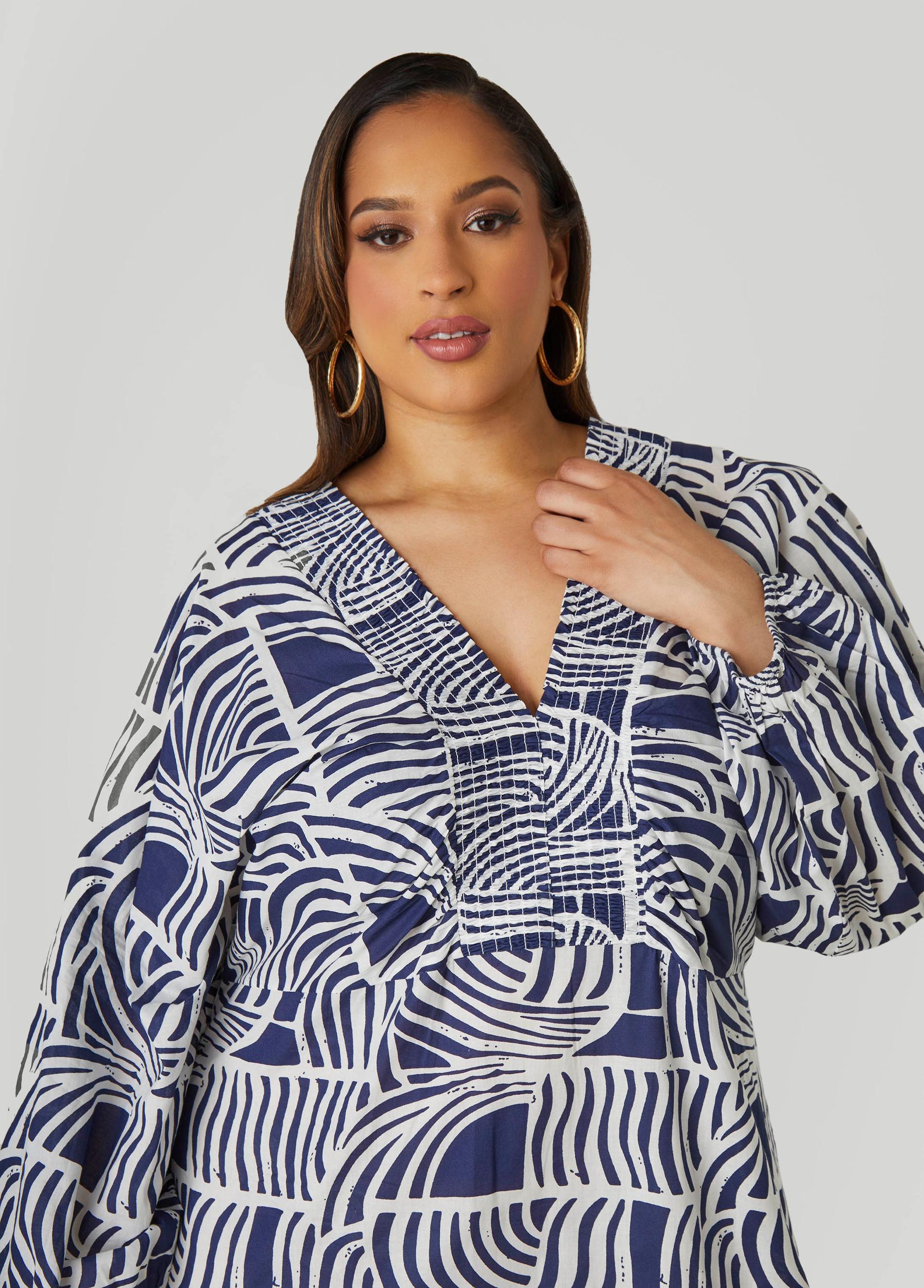 Shirred Printed Cotton Dress Product Image
