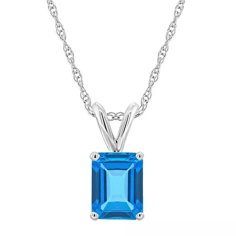 Celebration Gems 14k Gold Emerald Cut Blue Topaz Pendant Necklace, Women's, Size: 18" Product Image