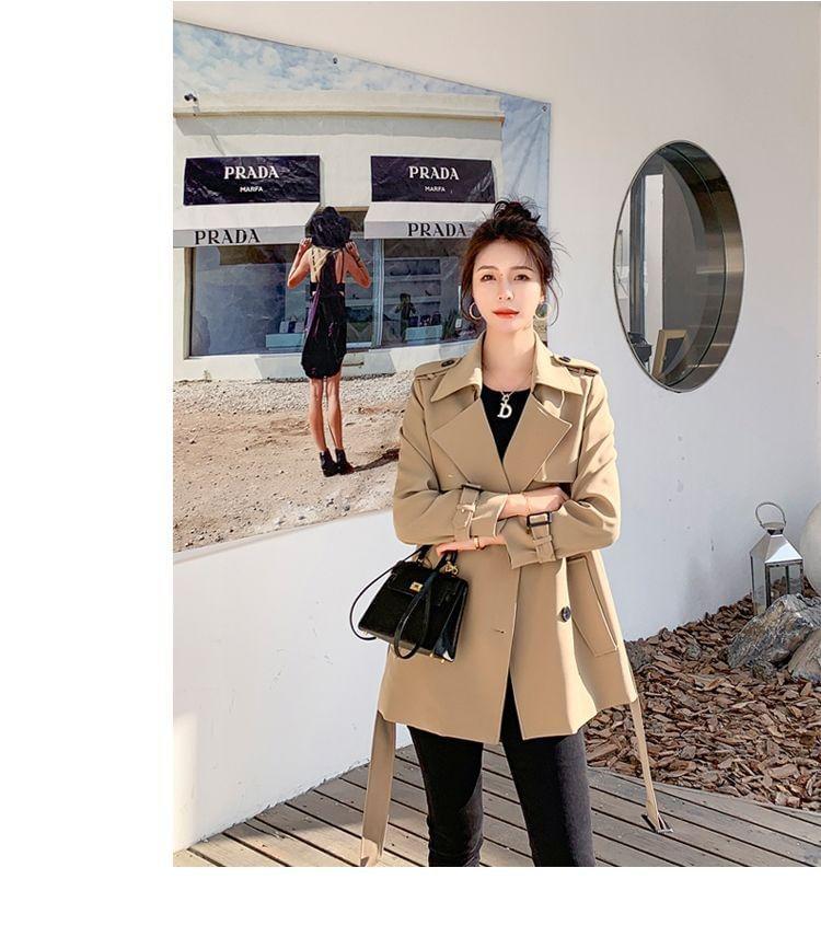 Collared Plain Double Breasted Trench Jacket Product Image