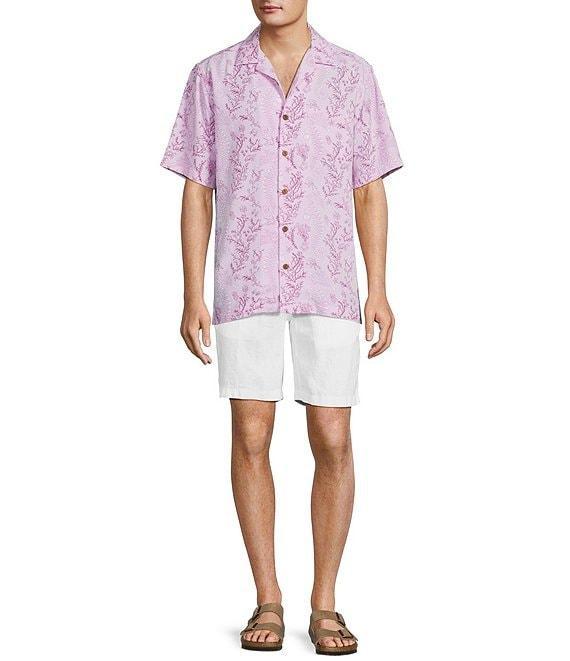 Caribbean Big & Tall Seahorse Print Short Sleeve Woven Camp Shirt Product Image