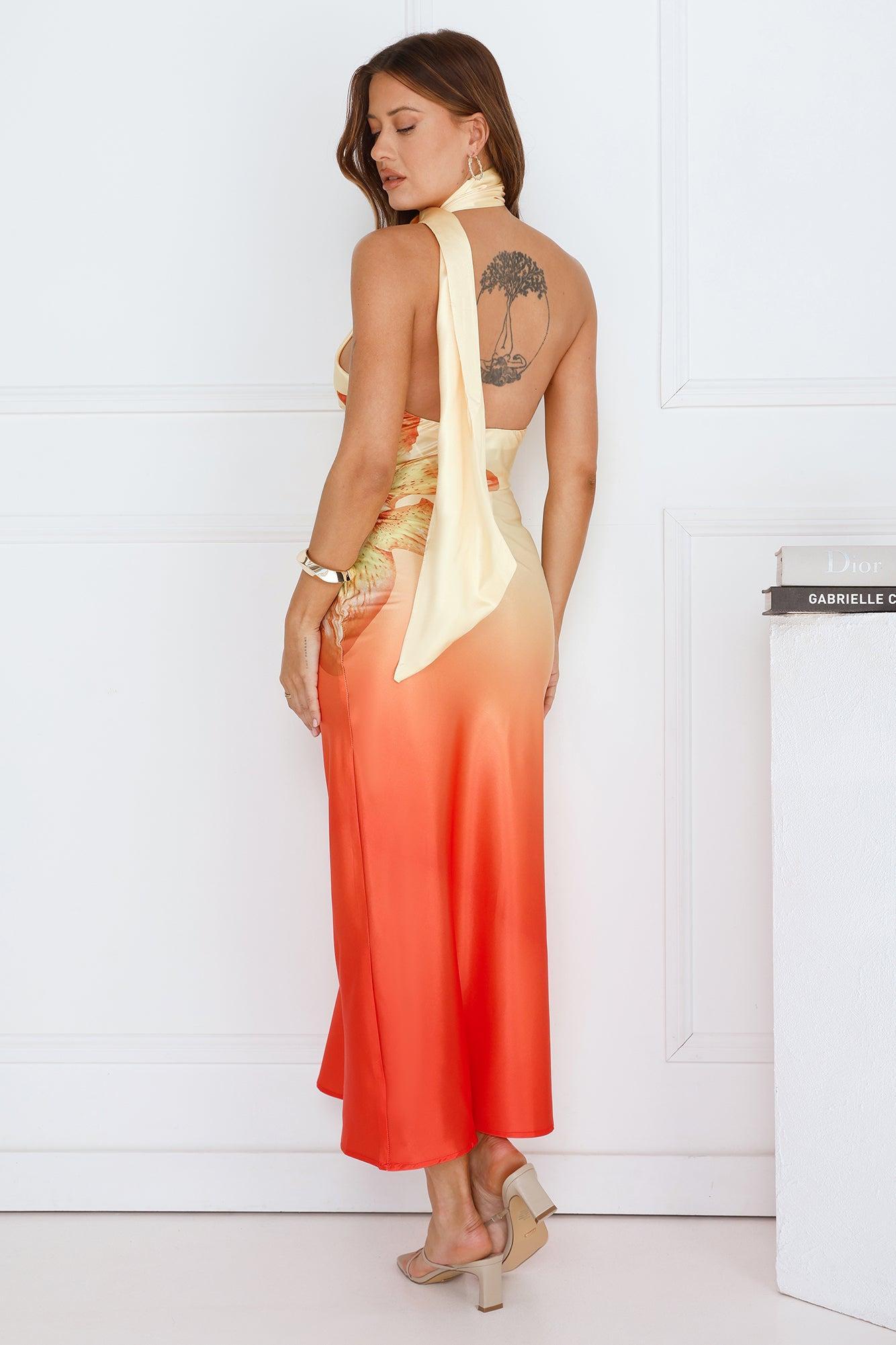 Sun Lily Satin Maxi Dress Yellow Product Image