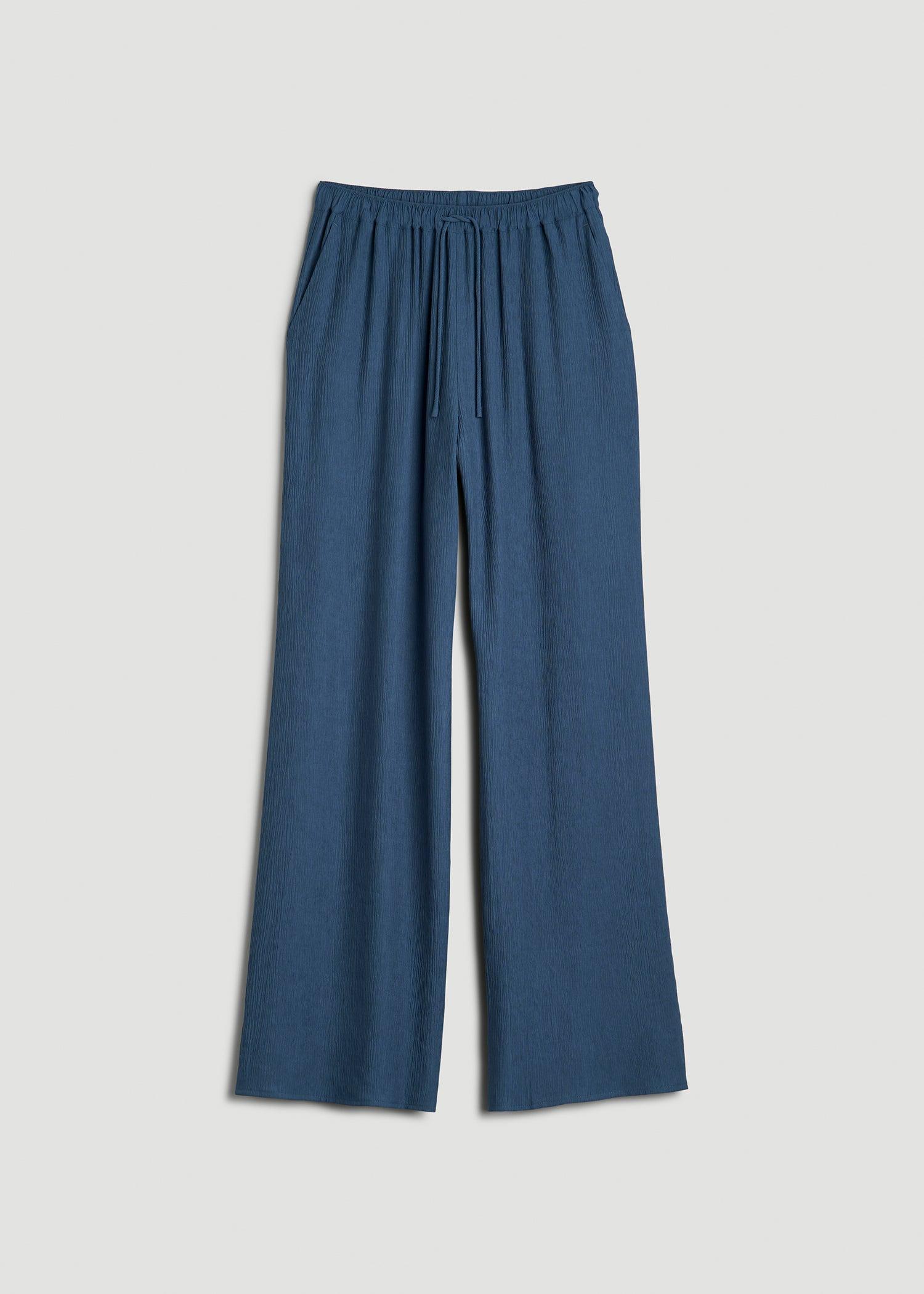 Crinkle Pull-on Wide-leg Pants for Tall Women in Flag Blue Product Image
