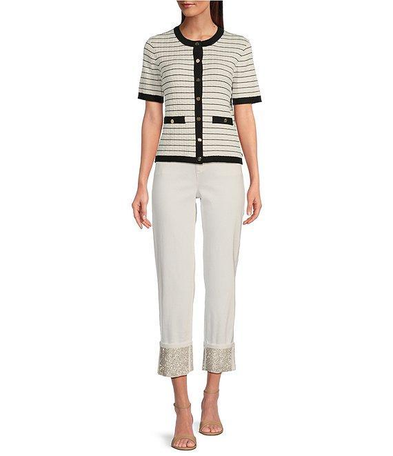 KARL LAGERFELD PARIS Stretch Denim Cropped Cuffed Jeans Product Image