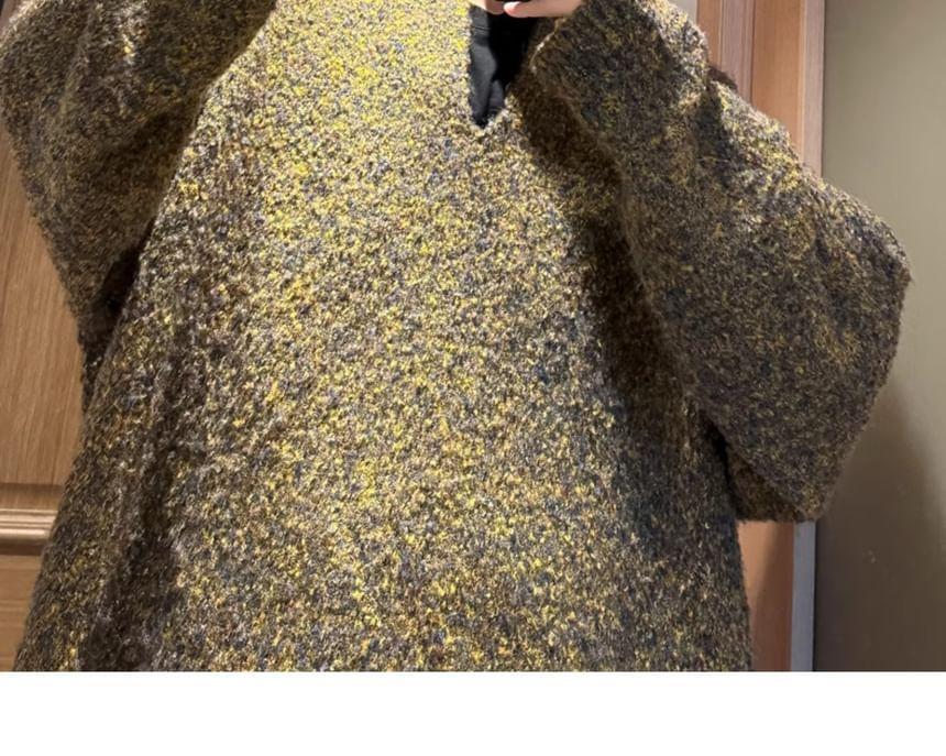 Notch Neck Plain Oversized Sweater Product Image