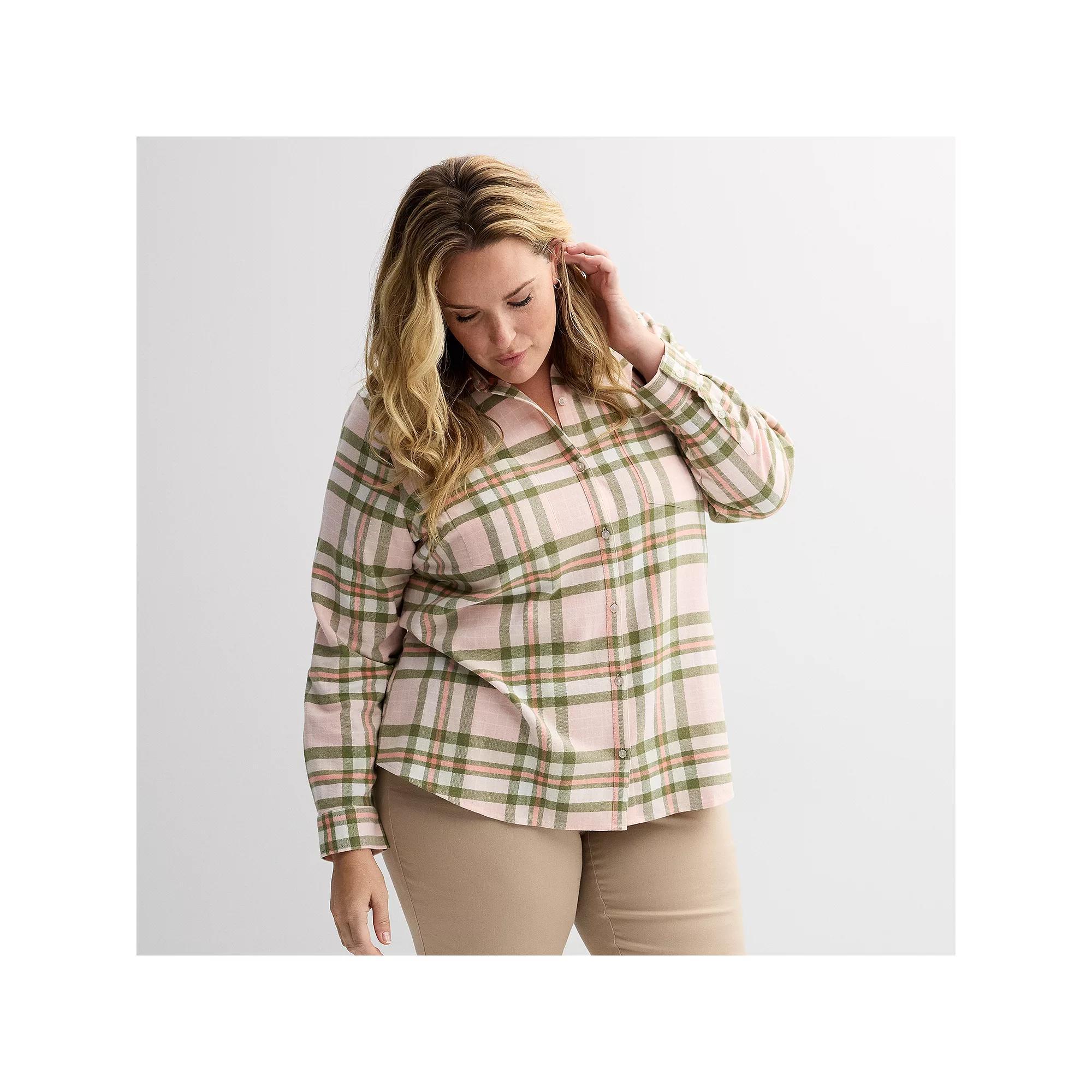 Plus Size Croft & Barrow® The Extra Soft Plaid Flannel Shirt, Women's, Size: 5XL, Pink Soft Plaid Product Image