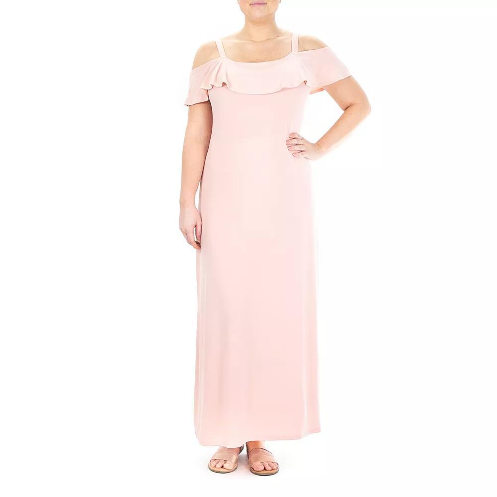 Women's Nina Leonard Print Cold-Shoulder Maxi Dress, Size: Large, Pink Product Image