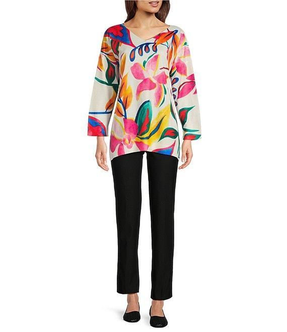 Ali Miles Floral Print Scoop Neck Long Sleeve Popover Tunic Product Image
