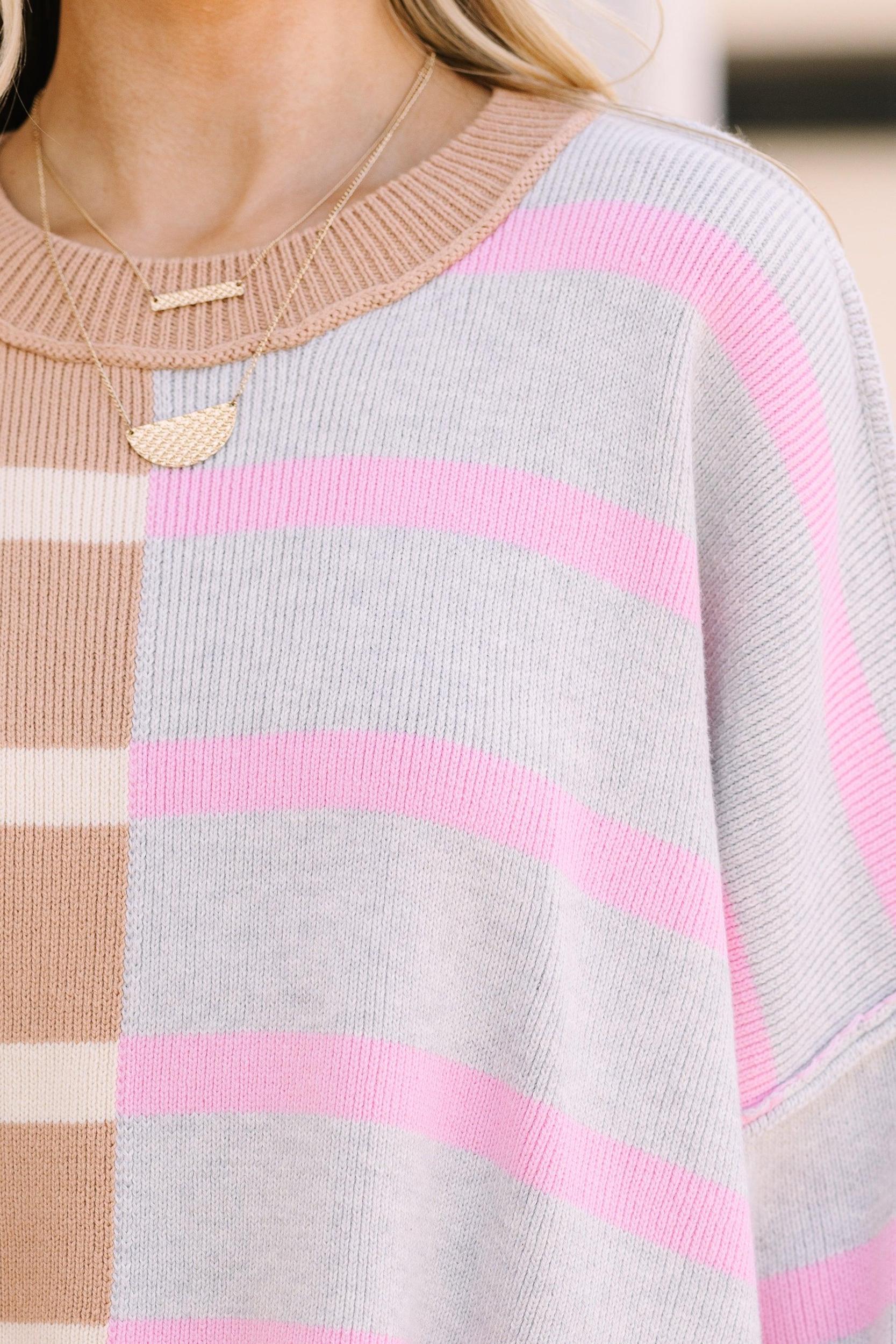 Give You Joy Brown & Gray Striped Sweater Female Product Image