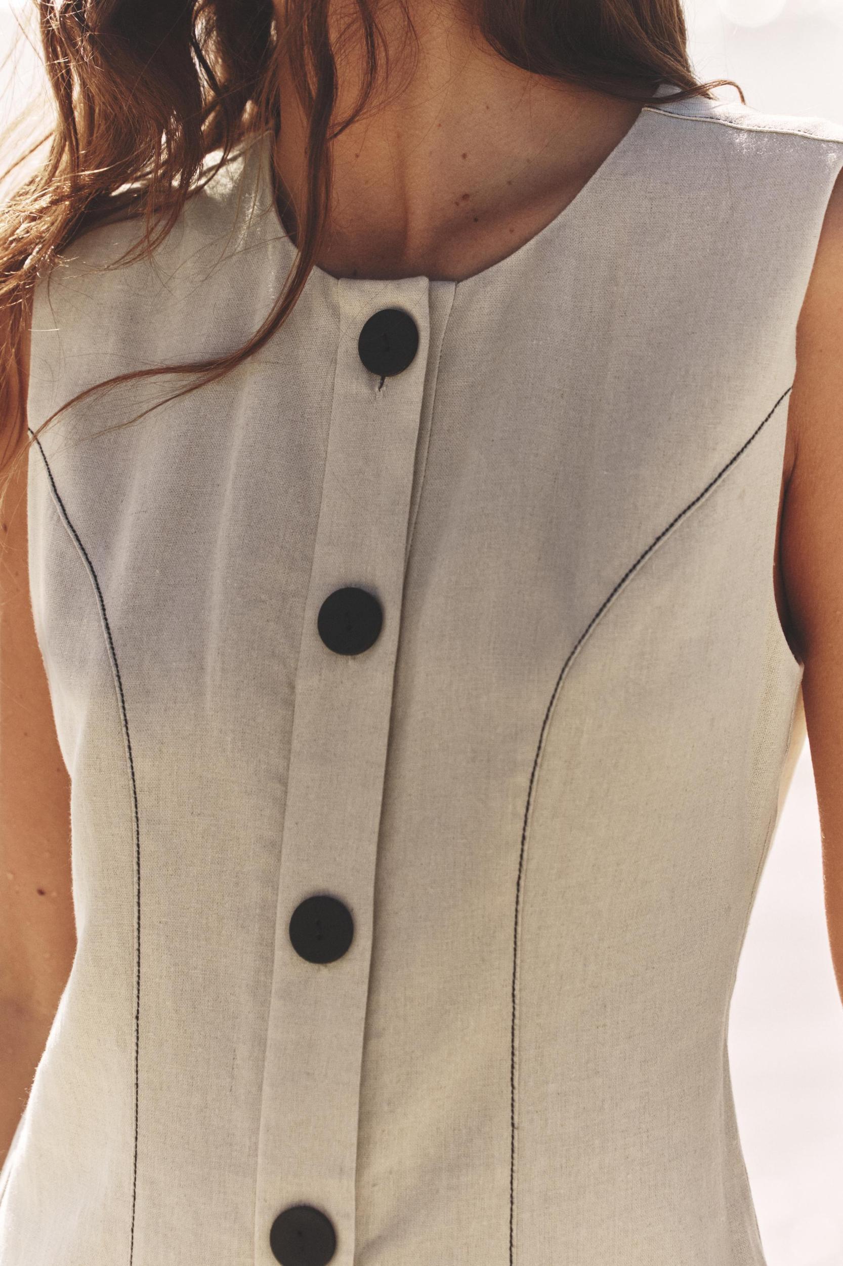 LINEN MINI DRESS WITH TOPSTITCHING Product Image
