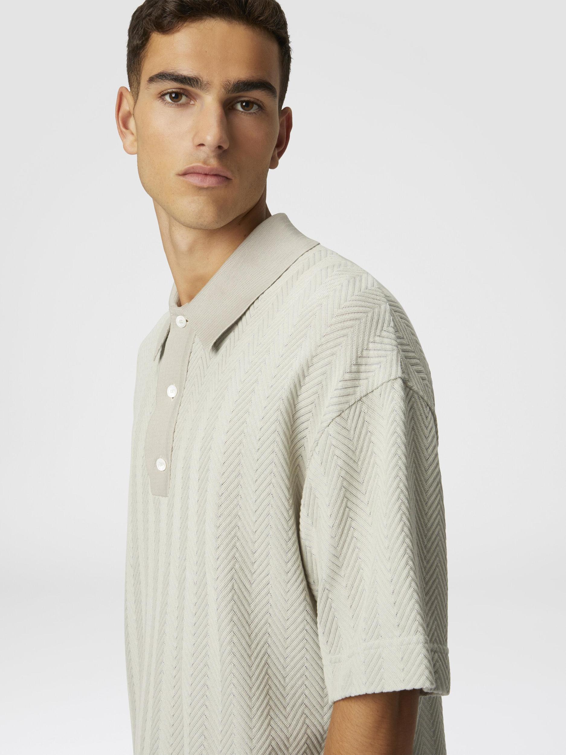 Cotton and viscose polo shirt with tone-on-tone zigzag Product Image