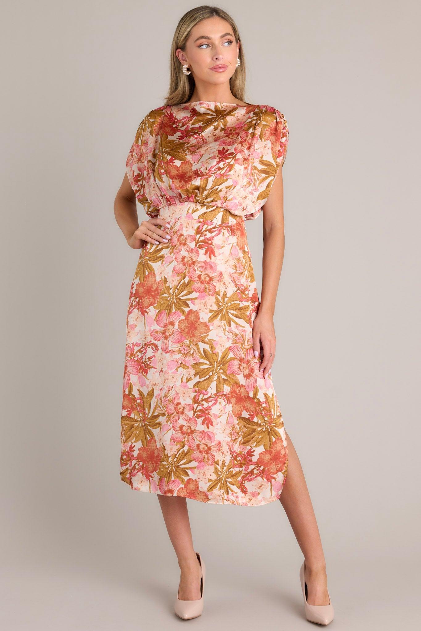 Garden Romance Rose Pink Floral Midi Dress Product Image