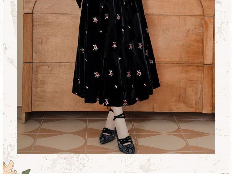 Long-Sleeve Cutout Velvet Maxi A-Line Dress Product Image
