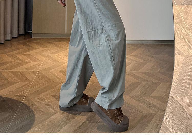 Mid Rise Plain Wide Leg Cargo Pants Product Image