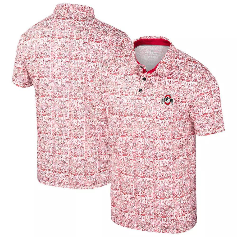 Men's Colosseum Scarlet/White Nebraska Huskers Big & Tall Allover Polo, Size: 5XLT, Red Product Image