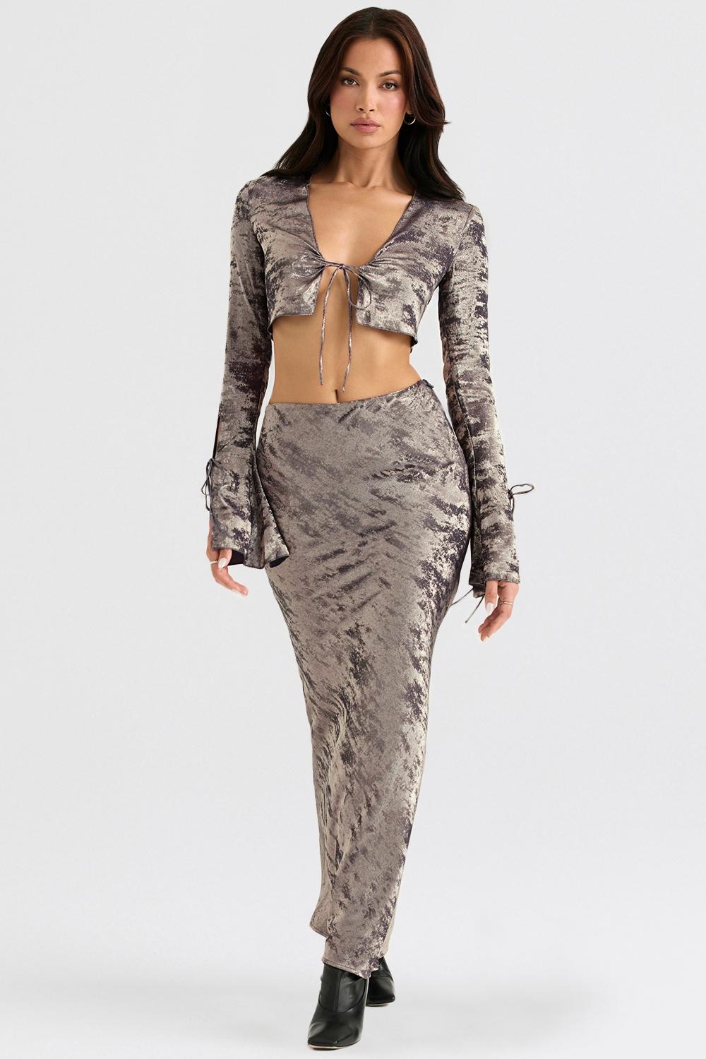 Clara  pewter bias cut midi skirt Product Image