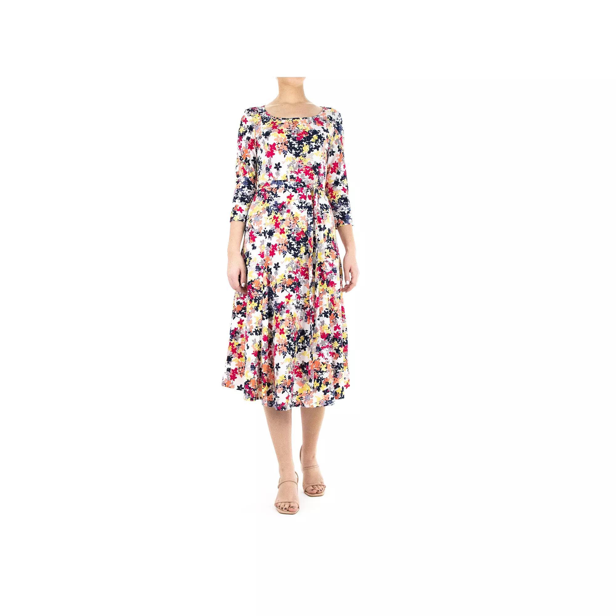Women's Nina Leonard Sylvia Print Midi Dress, Size: Large, Dragon Fruit Team Product Image