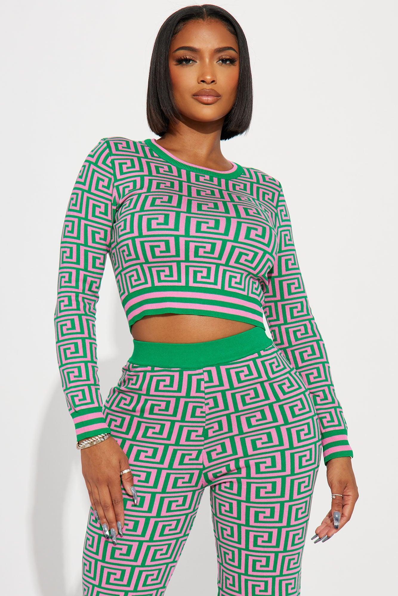 Farrah Sweater Pant Set - Green/combo Product Image