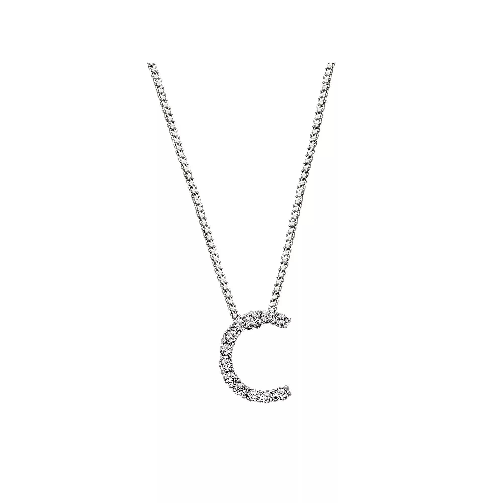 Brilliance Silver Plated Crystal Initial Pendant, Women's, Size: 18", Silver Tone G Product Image