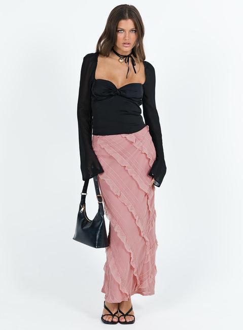 Pavel Long Sleeve Satin Top Black Product Image