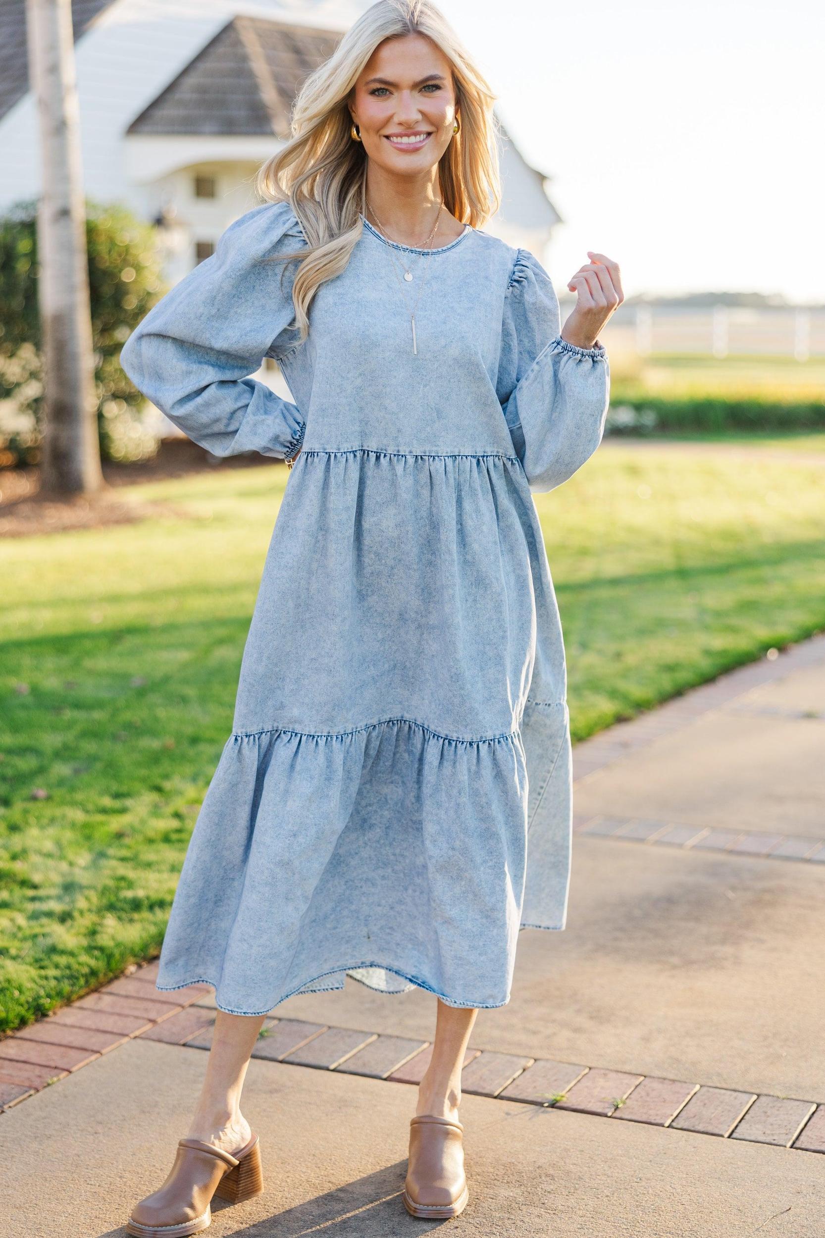 Take Your Chance Denim Blue Midi Dress Female Product Image