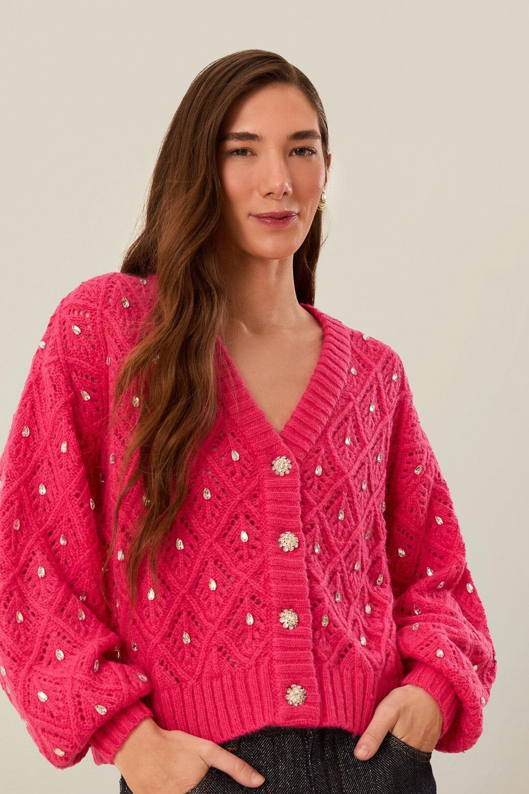Pink Lace Knit Sweater, PINK / L Product Image