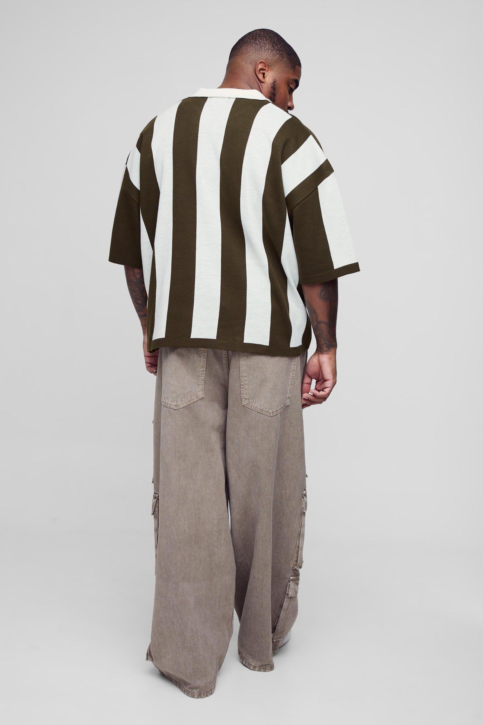 Plus Oversized Boxy Football Knitted Polo | boohooMAN USA Product Image