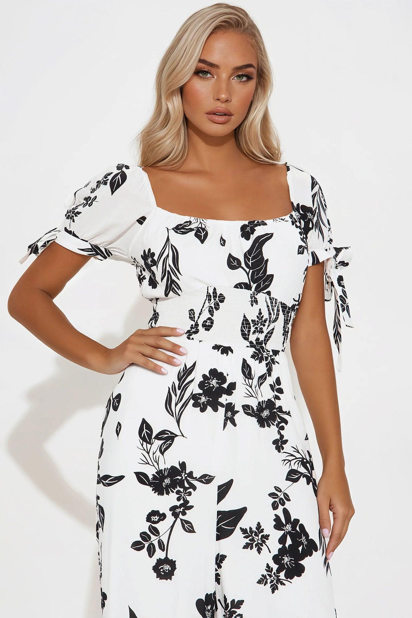 Violetta Floral Jumpsuit - White/Black Product Image