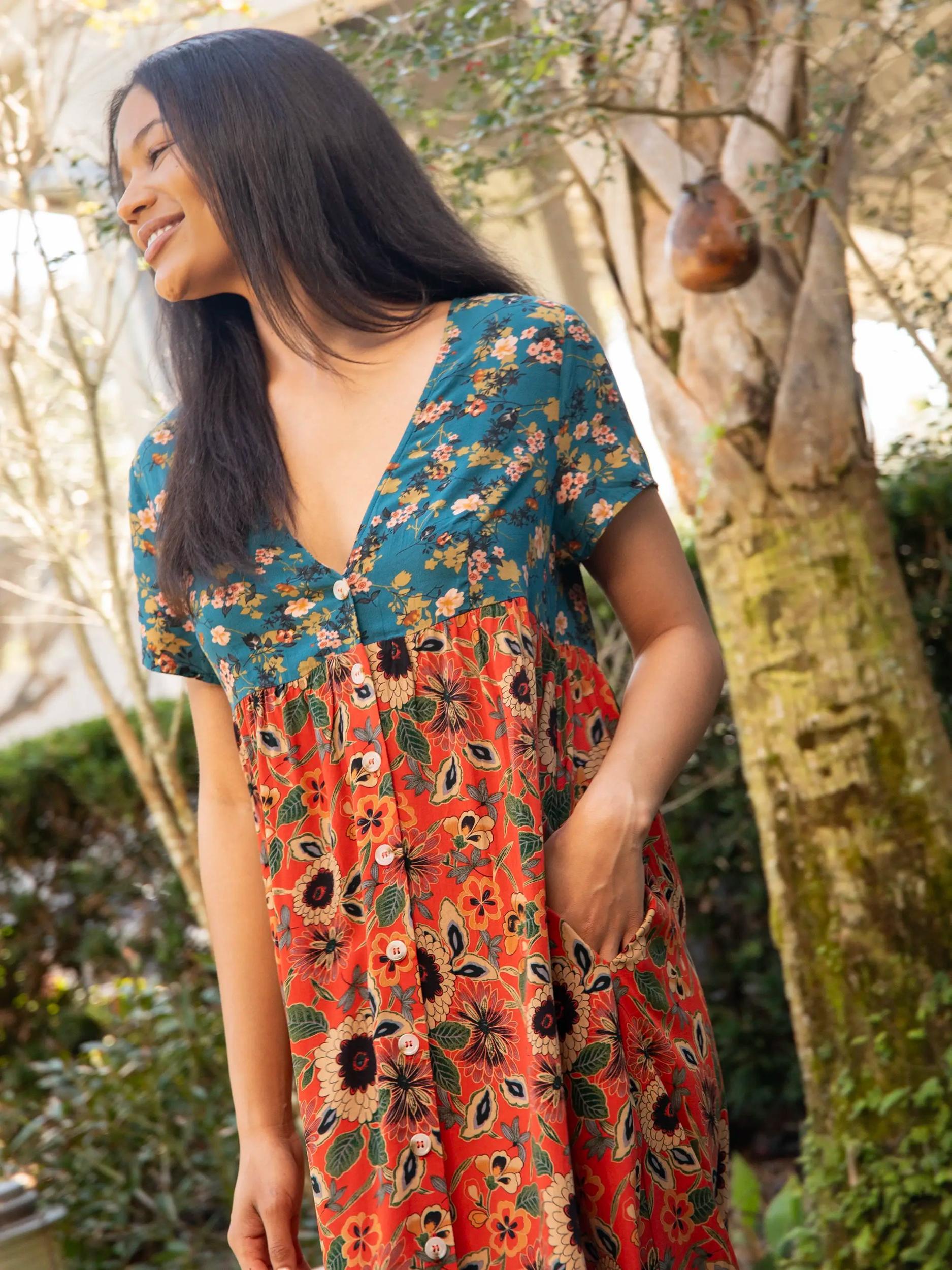 Avery Midi Dress - Teal Orange Mixed Floral Product Image