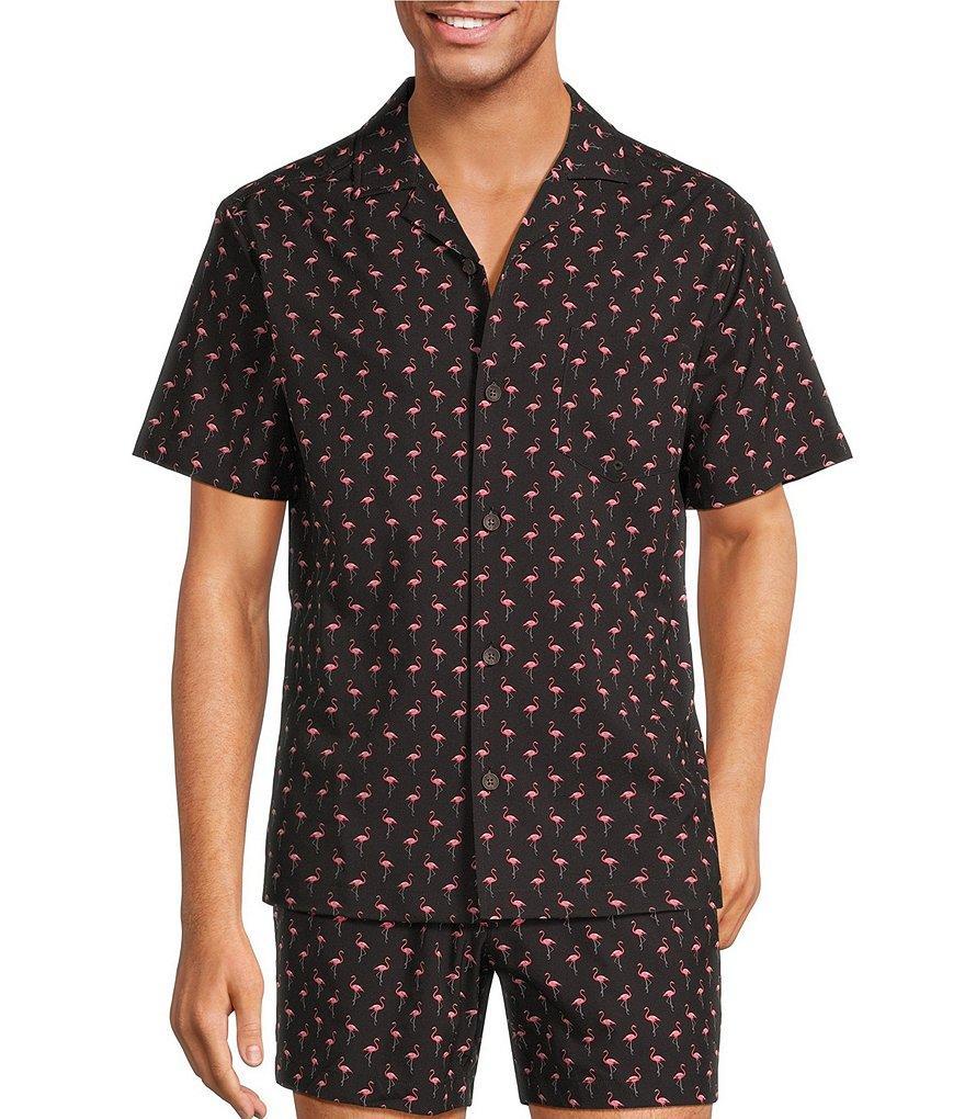 Caribbean Mini Flamingo Cabana Camp Collar Short Sleeve Woven Top Product Image