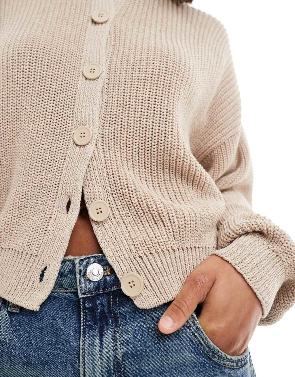 ASOS DESIGN batwing knitted cardigan in cream taupe Product Image