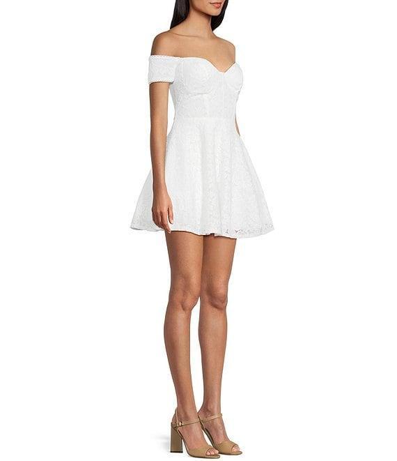 B. Darlin Floral Lace Off-The-Shoulder Sweetheart Neck Party Dress Product Image