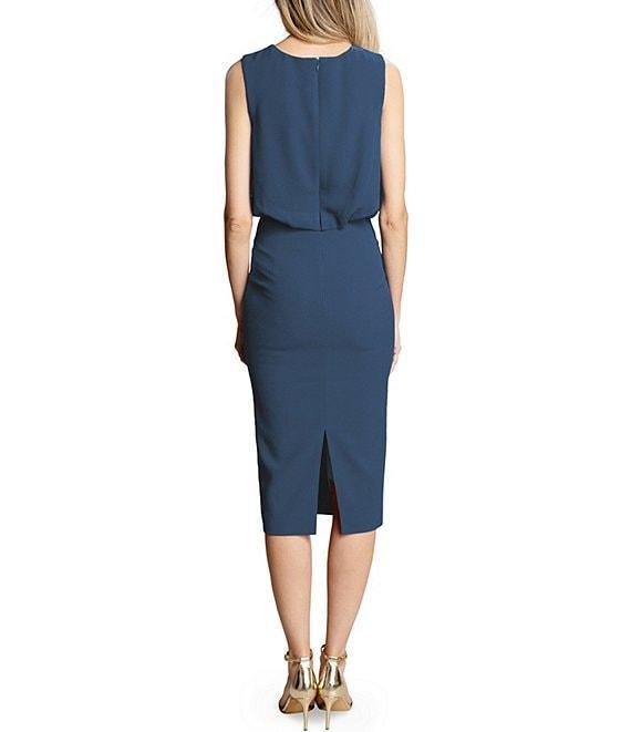 Dress the Population Stretch Crepe Round Neckline Sleeveless Blouson Midi Dress Product Image