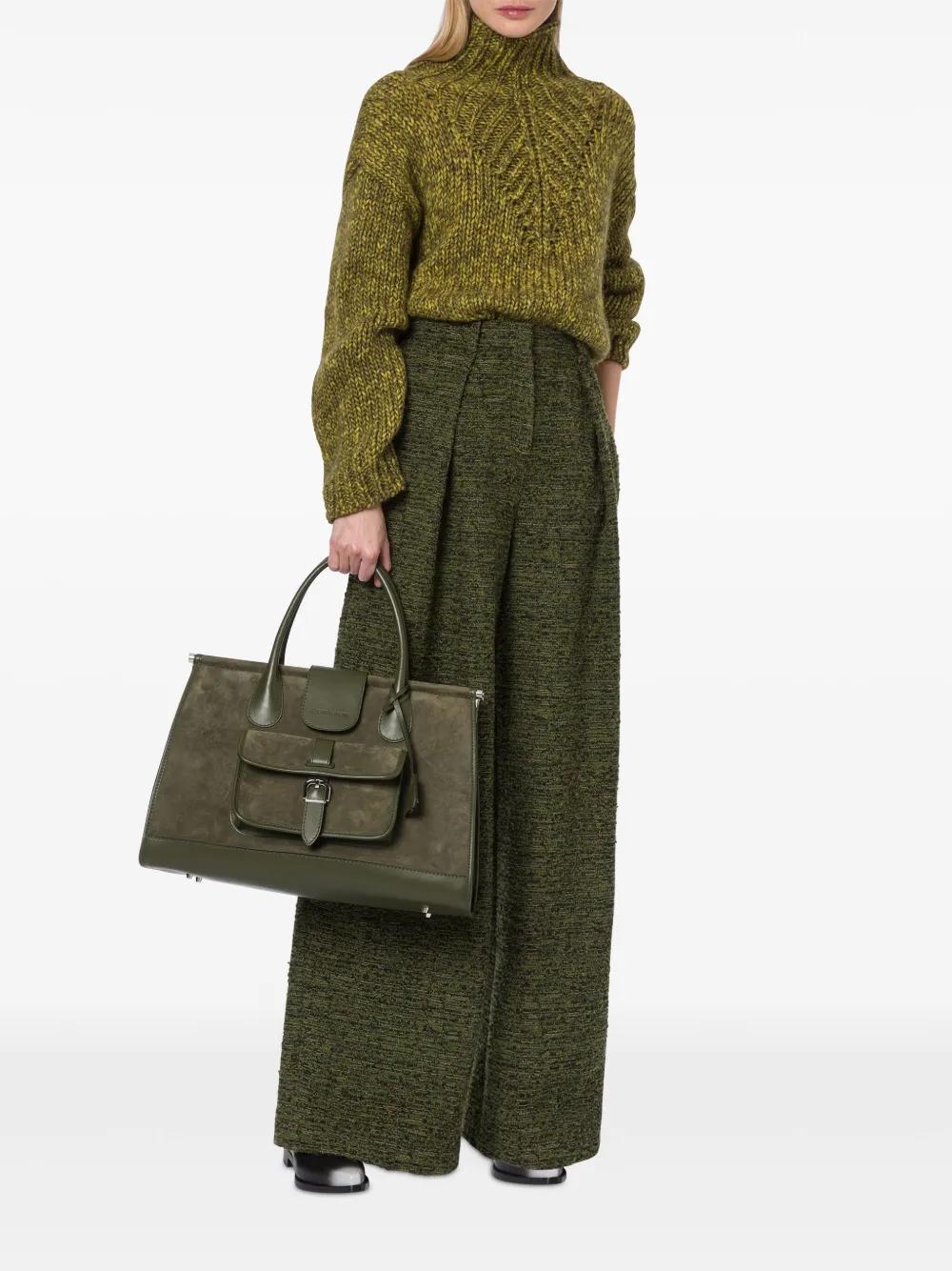 ALBERTA FERRETTI Tweed High-waisted Trousers In Green Product Image