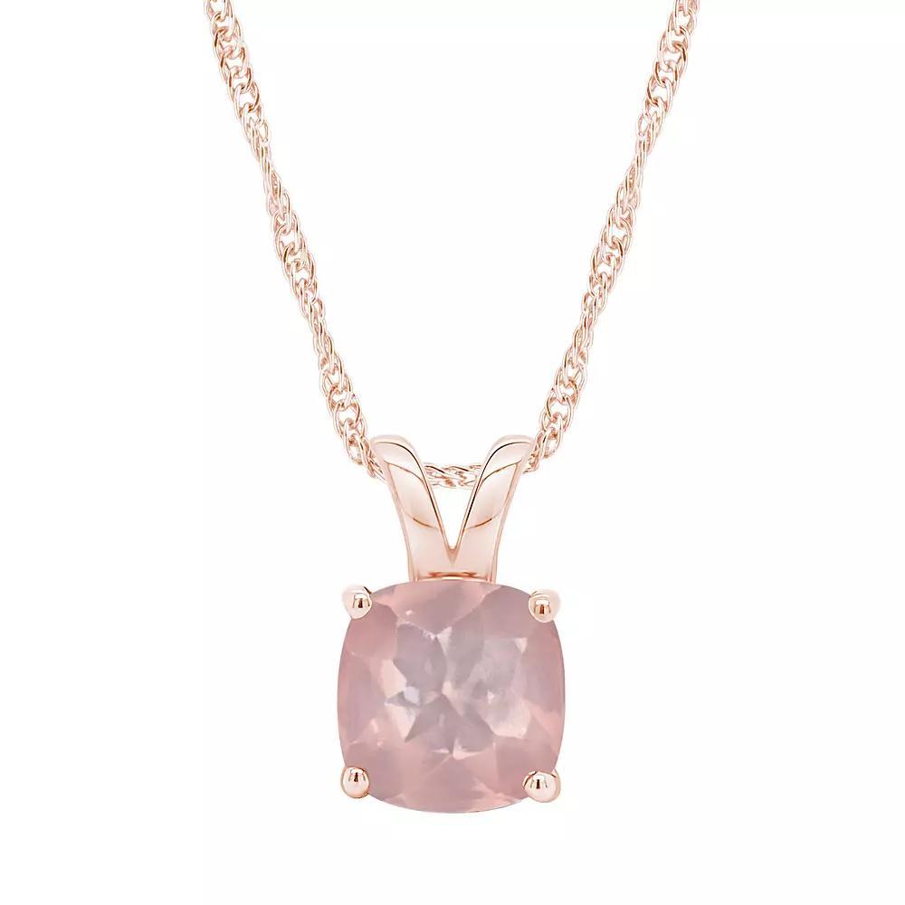 Alyson Layne 14k Rose Gold Over Silver Cushion Rose Quartz Pendant Necklace, Women's, Size: 18", Pink Tone Product Image