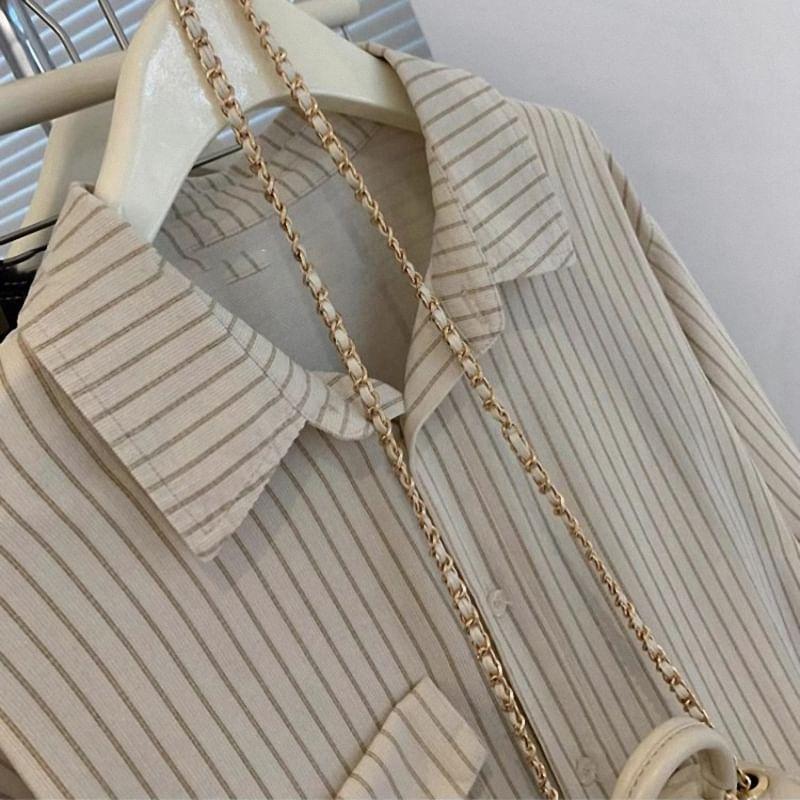 Long Sleeve Collared Striped Shirt Product Image