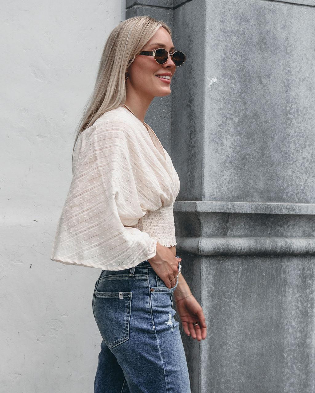 Swiss Dot Smock Top - Cream - FINAL SALE Product Image