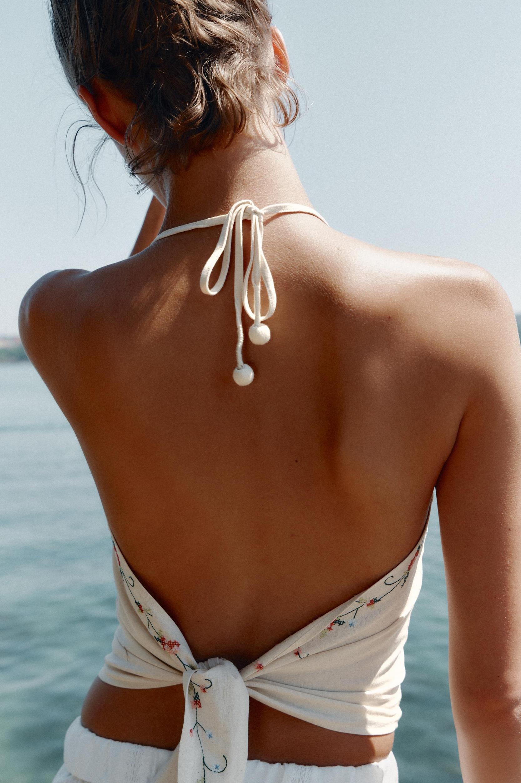 FLORAL EMBROIDERED HALTER TOP Product Image