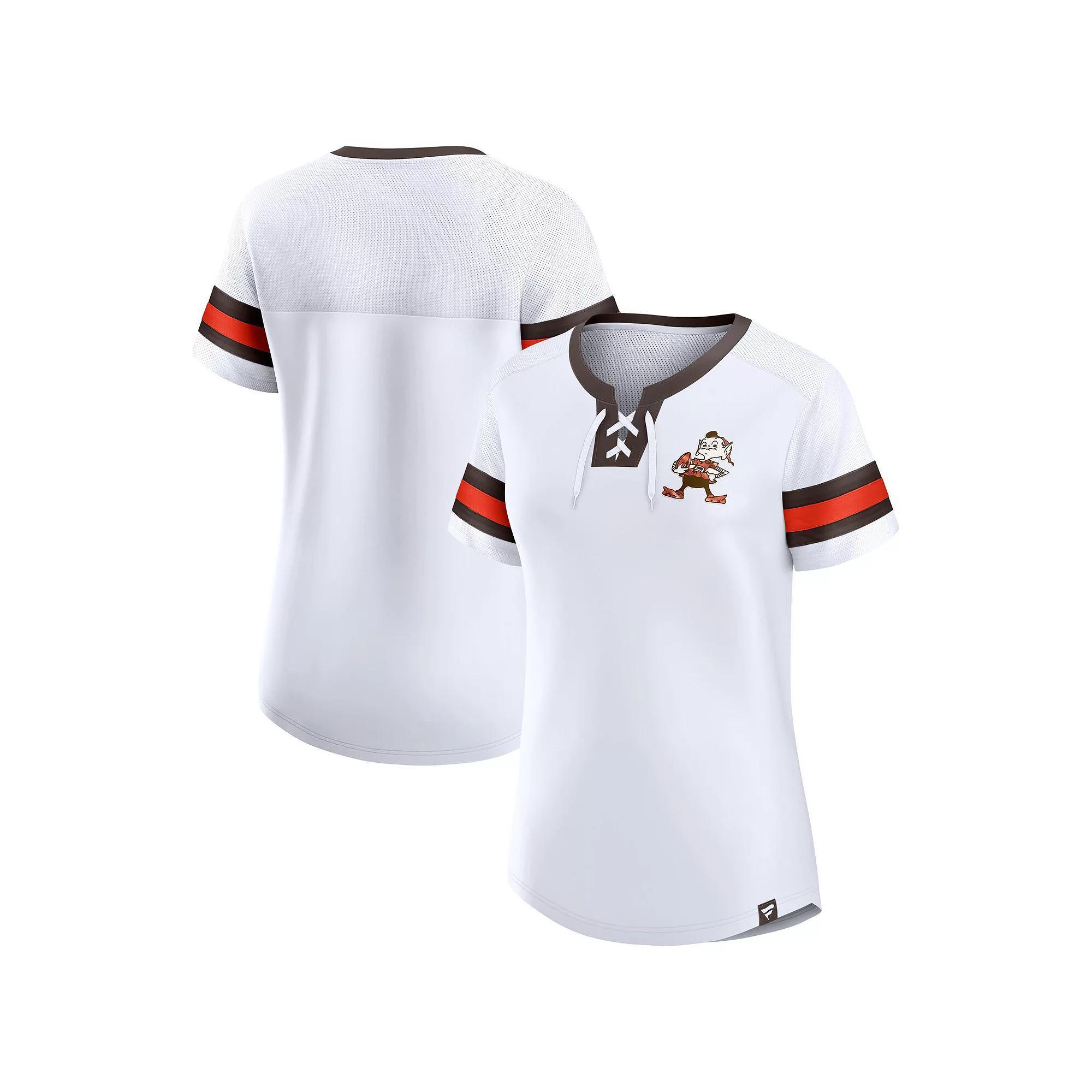 Women's Fanatics Branded White Cleveland Browns Gridiron Classics Sunday Best Lace-Up T-Shirt, Size: Large Product Image
